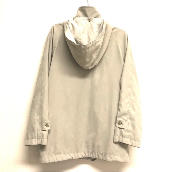 London Fog Sz M Petite Full Zip Hooded Jacket Coat Lined Drawstring Waist Beige - Picture 2 of 8